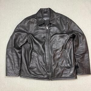 Perry Ellis Portfolio Lambskin Leather Bomber Jacket Black Men's Size Large